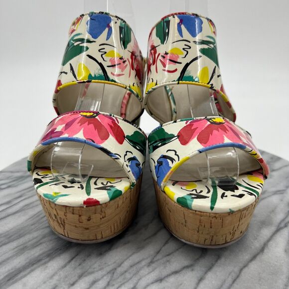 Nine West Larysa Platform Wedge Sandal Womens 9.5 M White Multi Floral Slip On - Picture 5 of 10